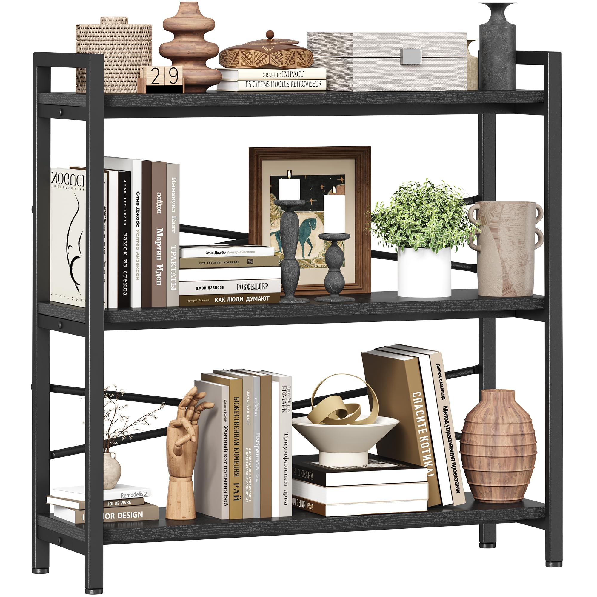 Book Shelf, 3 Tier Bookshelf 31.49" Width, Book Shelf Storage and Organization, Wooden and Metal Industrial Bookcase, Large Book Shelves for Home Living Room Bedroom Office Storage(Vintage)