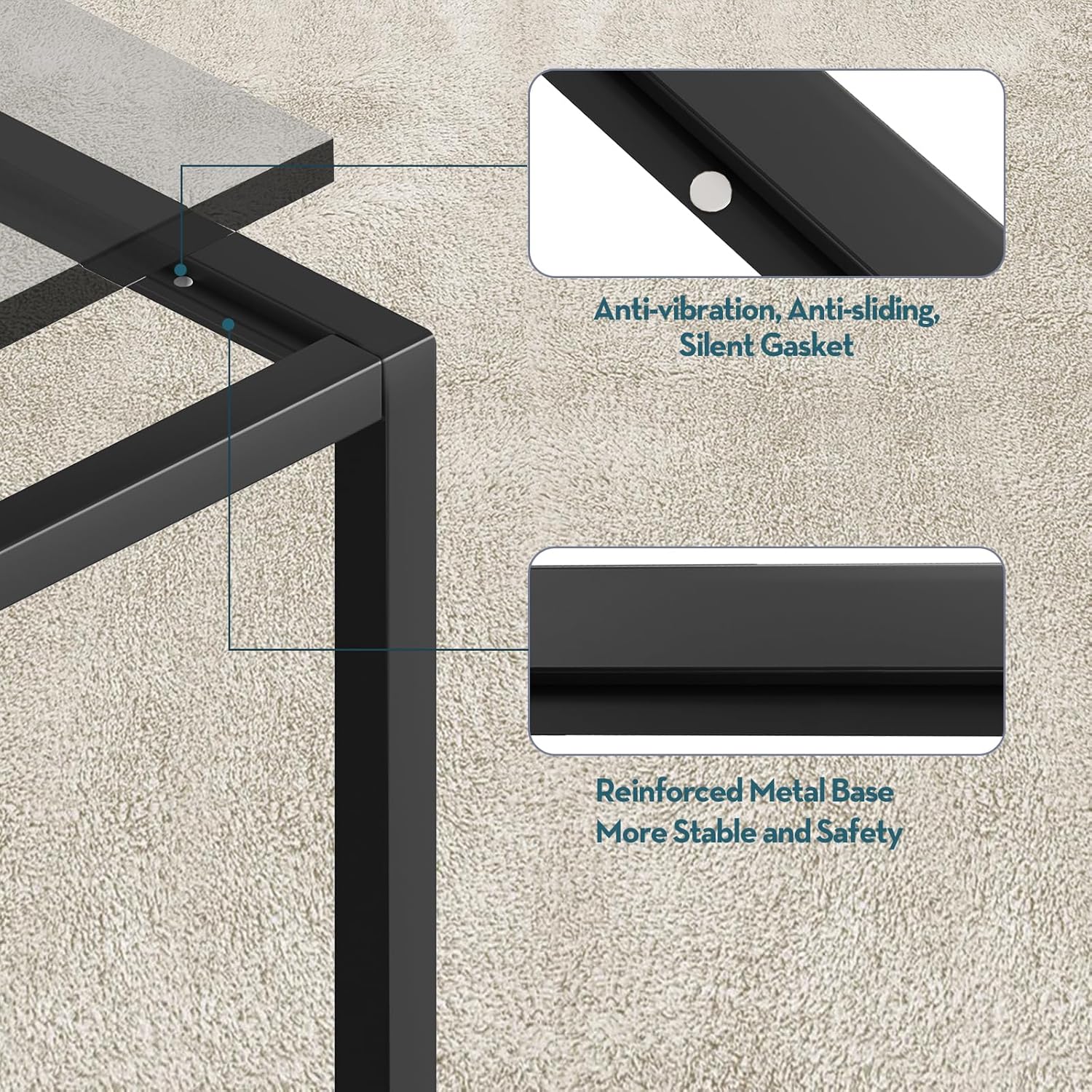 SAYGOER Glass Coffee Table Modern Coffee Tables Simple Rectangular Center Table with Open Space for Living Room Home Office,39.3 x 19.7 x 17.7Inches, Gray Black