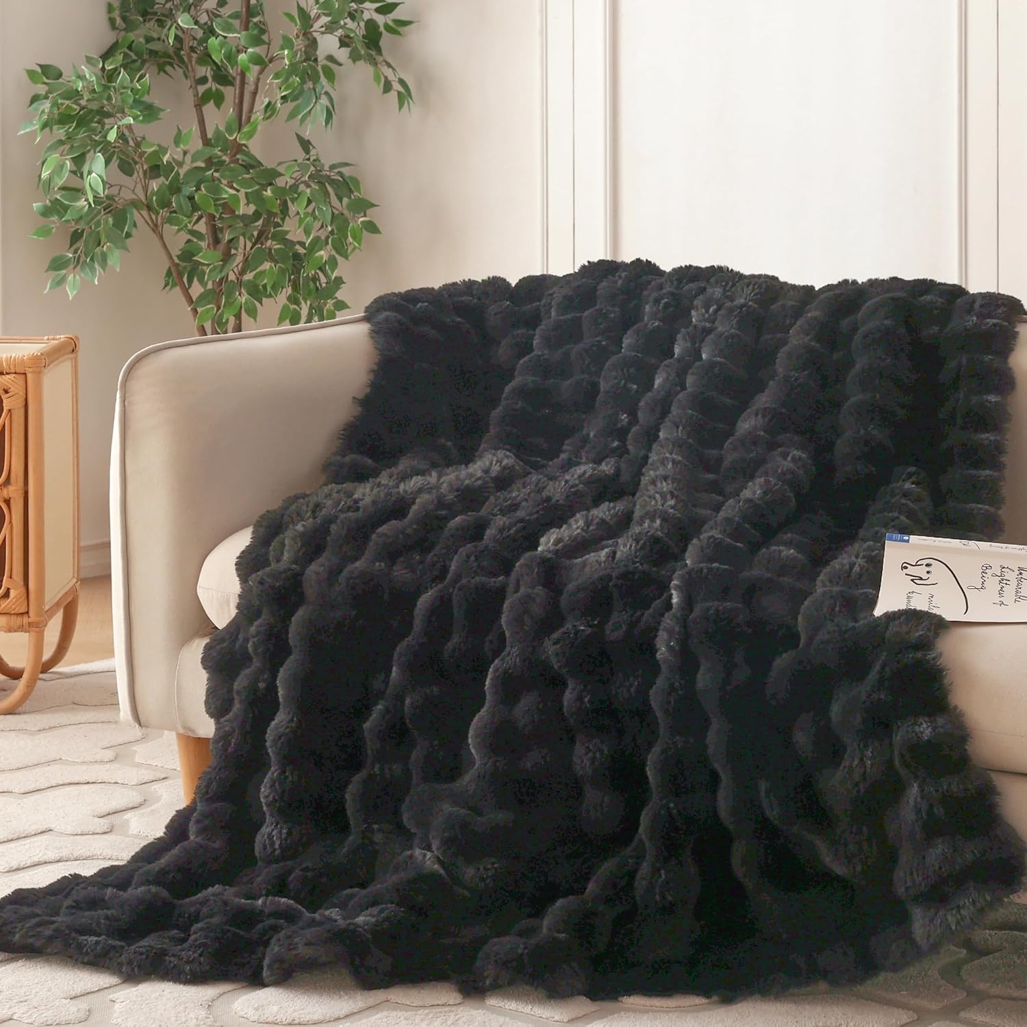 COOVA Faux Fur Throw Blanket for Couch, Cozy Soft and Fuzzy Plush Rabbit Fur Bubble Blanket for Sofa Bedroom Living Room, 50x60 Inches Tie Dye Brown