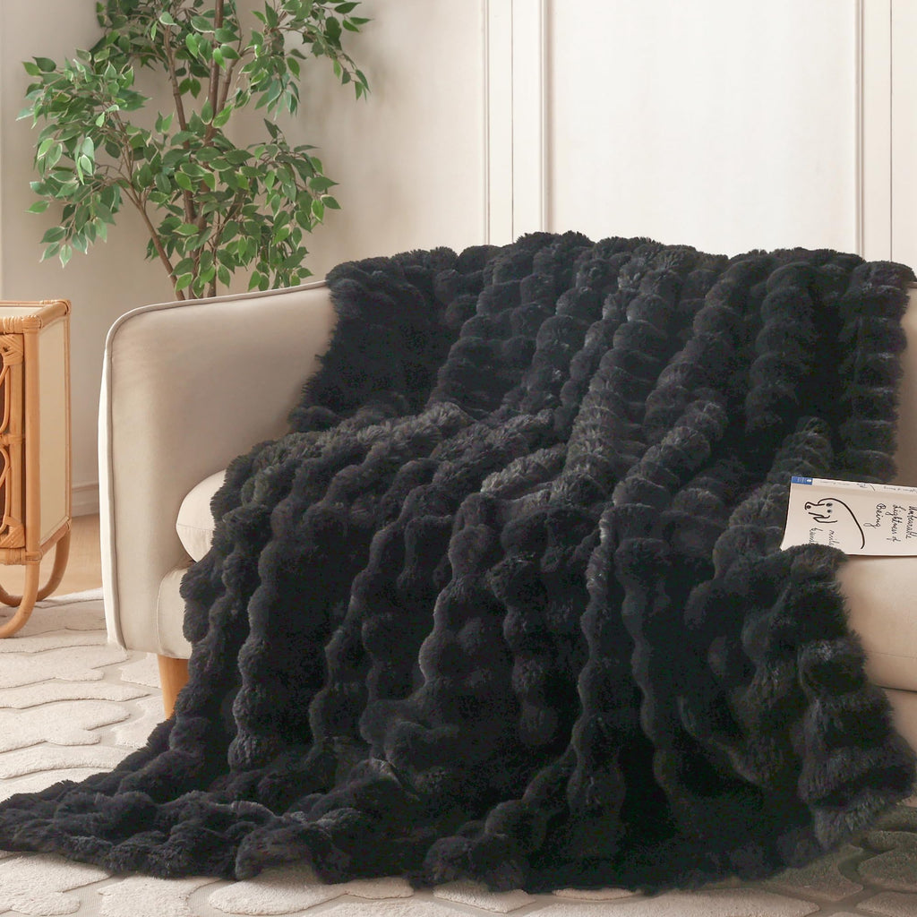 COOVA Faux Fur Throw Blanket for Couch, Cozy Soft and Fuzzy Plush Rabbit Fur Bubble Blanket for Sofa Bedroom Living Room, 50x60 Inches Tie Dye Brown