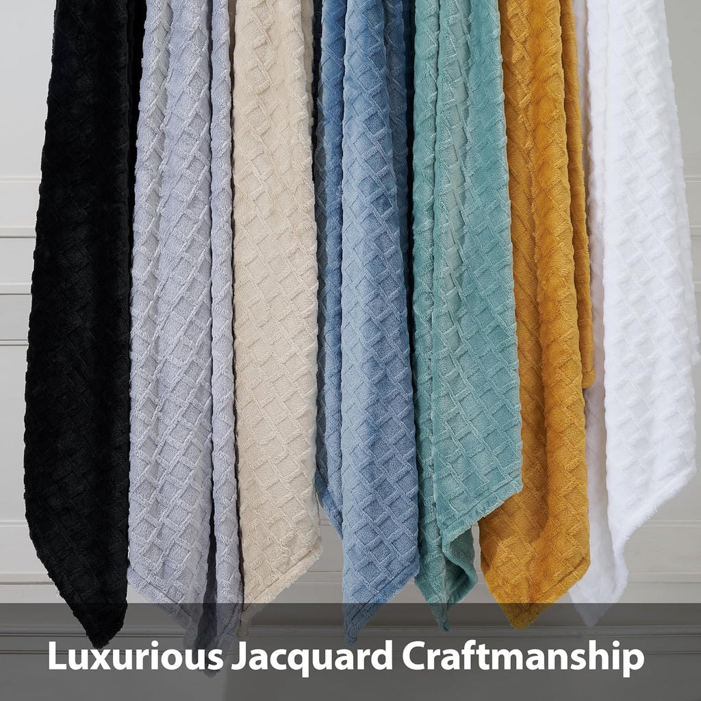 Velvet Plush Jacquard Tile Throw Blanket for Couch - Buttery Soft, Cozy Throw, for Women (Amber Gold, 50" x 60")