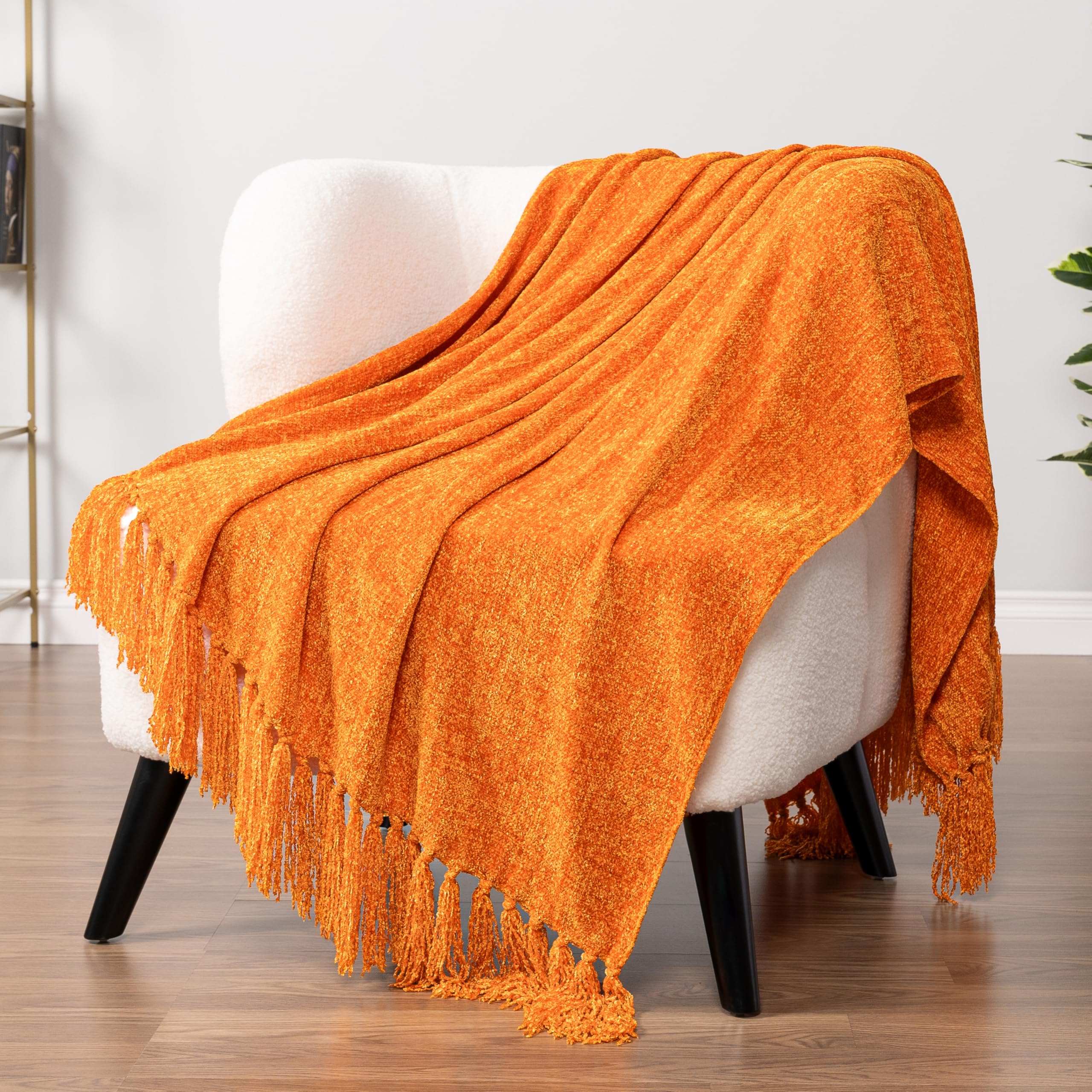 PAVILIA Olive Green Chenille Throw Blanket for Couch Sofa, Soft Olive Knit Throw with Tassel, Decorative Blanket for Bed Chair Living Room, Olive Green 50x60