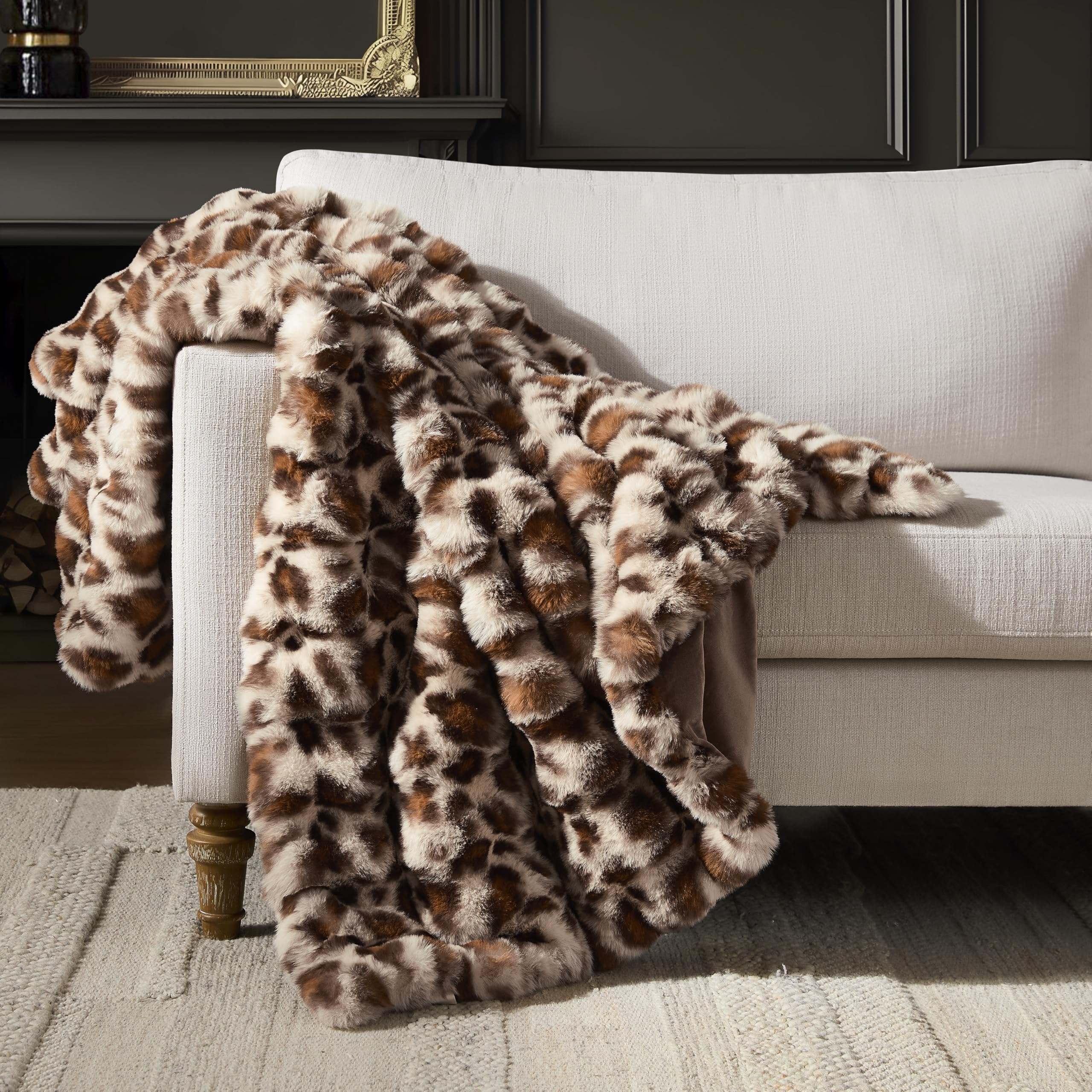 WDCOZY Luxury Bubble Throw Blanket, Faux Rabbit Fur Mink Plush Throw for Couch, Sofa and Bed, Soft Fluffy Fuzzy Furry Cozy Blanket, Thick and Warm for Women, 50x60 inches, Tie-Dye Grey, 950 GSM