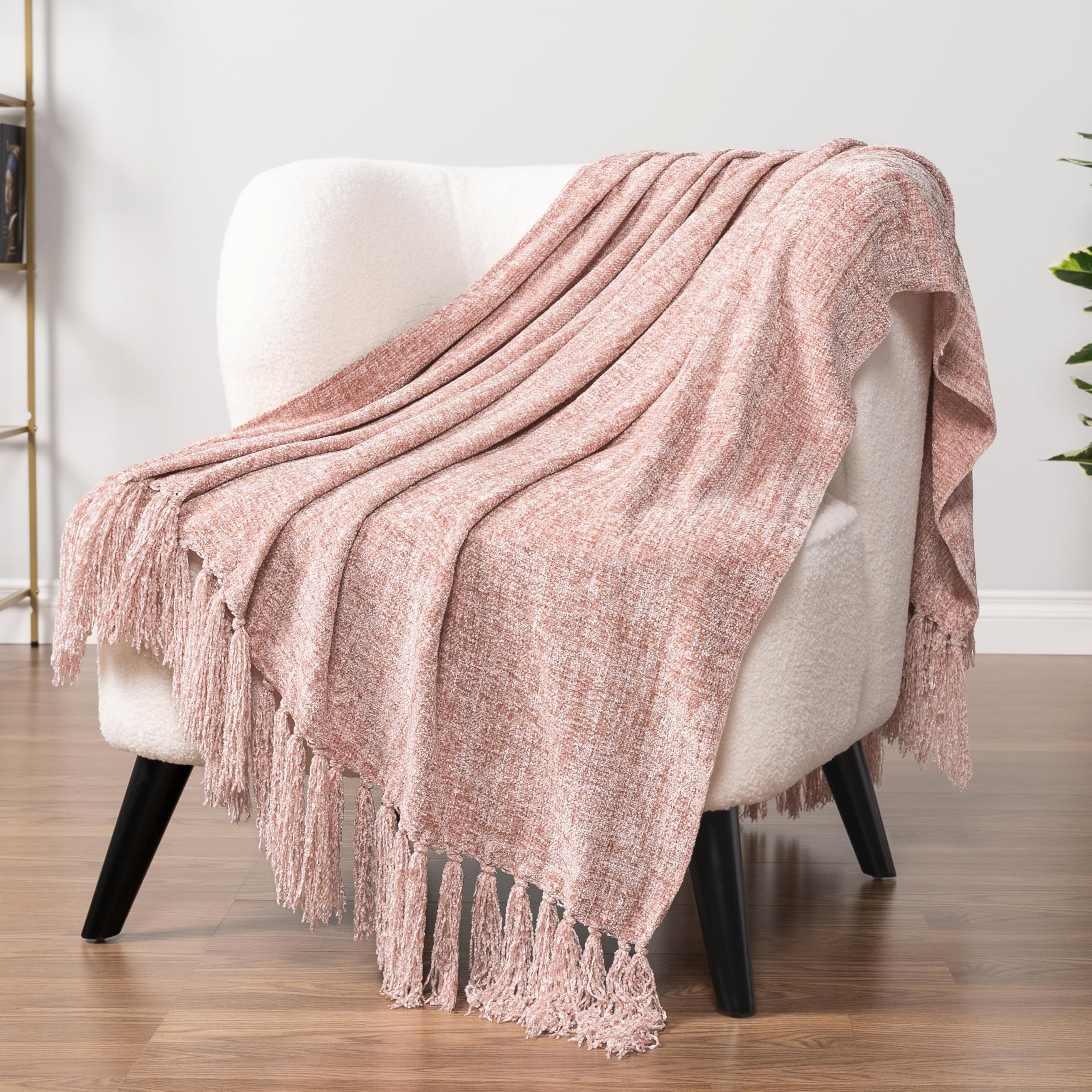 PAVILIA Olive Green Chenille Throw Blanket for Couch Sofa, Soft Olive Knit Throw with Tassel, Decorative Blanket for Bed Chair Living Room, Olive Green 50x60