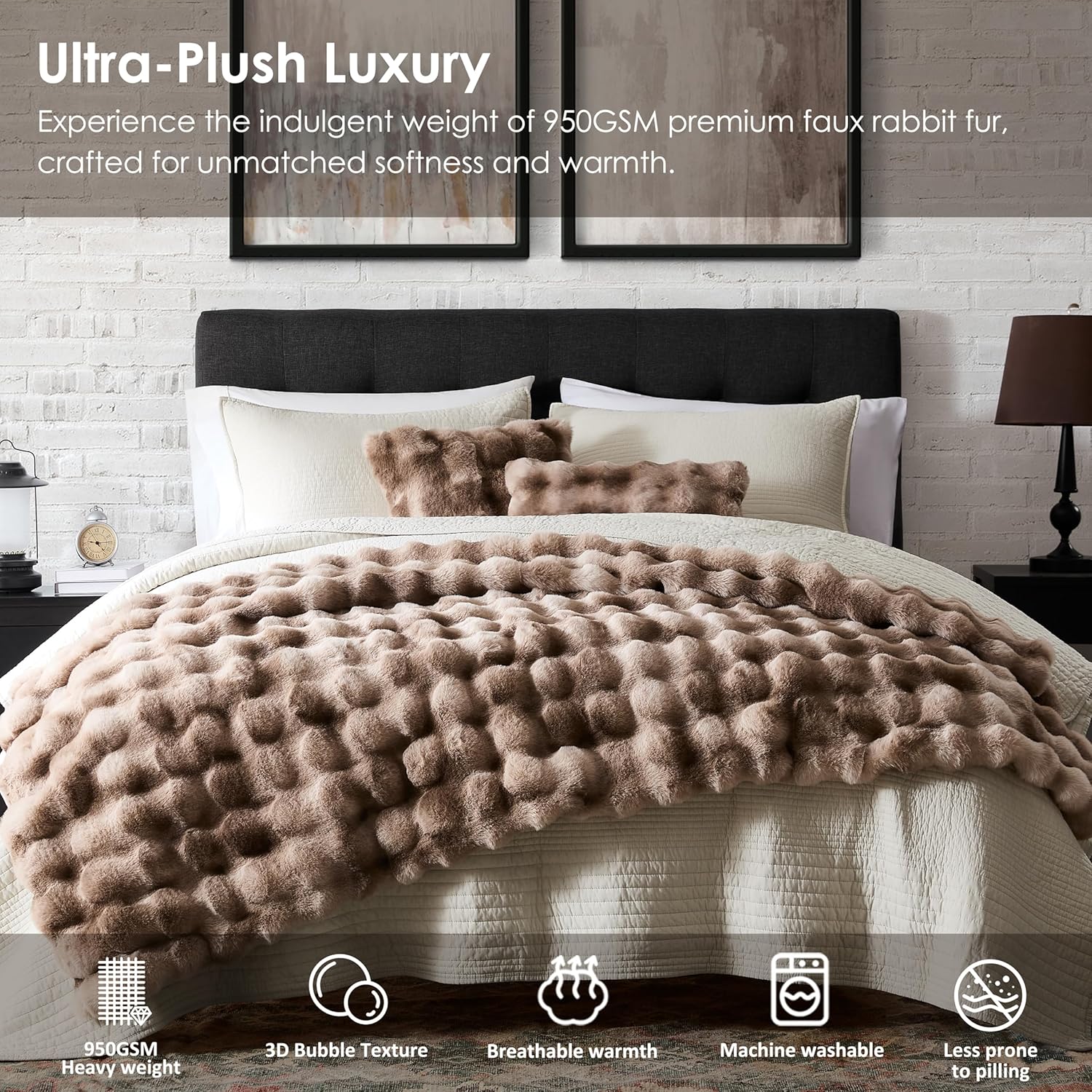 WDCOZY Luxury Bubble Throw Blanket, Faux Rabbit Fur Mink Plush Throw for Couch, Sofa and Bed, Soft Fluffy Fuzzy Furry Cozy Blanket, Thick and Warm for Women, 50x60 inches, Tie-Dye Grey, 950 GSM
