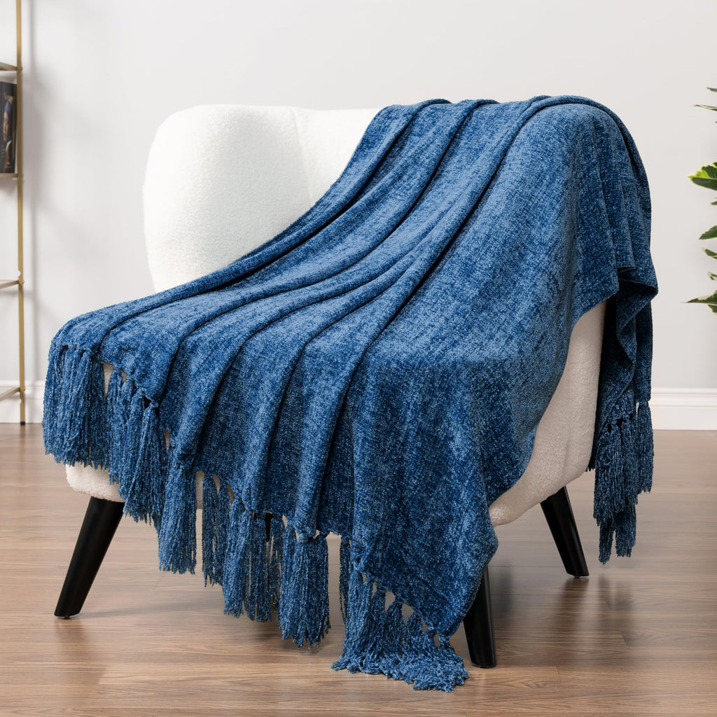 PAVILIA Olive Green Chenille Throw Blanket for Couch Sofa, Soft Olive Knit Throw with Tassel, Decorative Blanket for Bed Chair Living Room, Olive Green 50x60