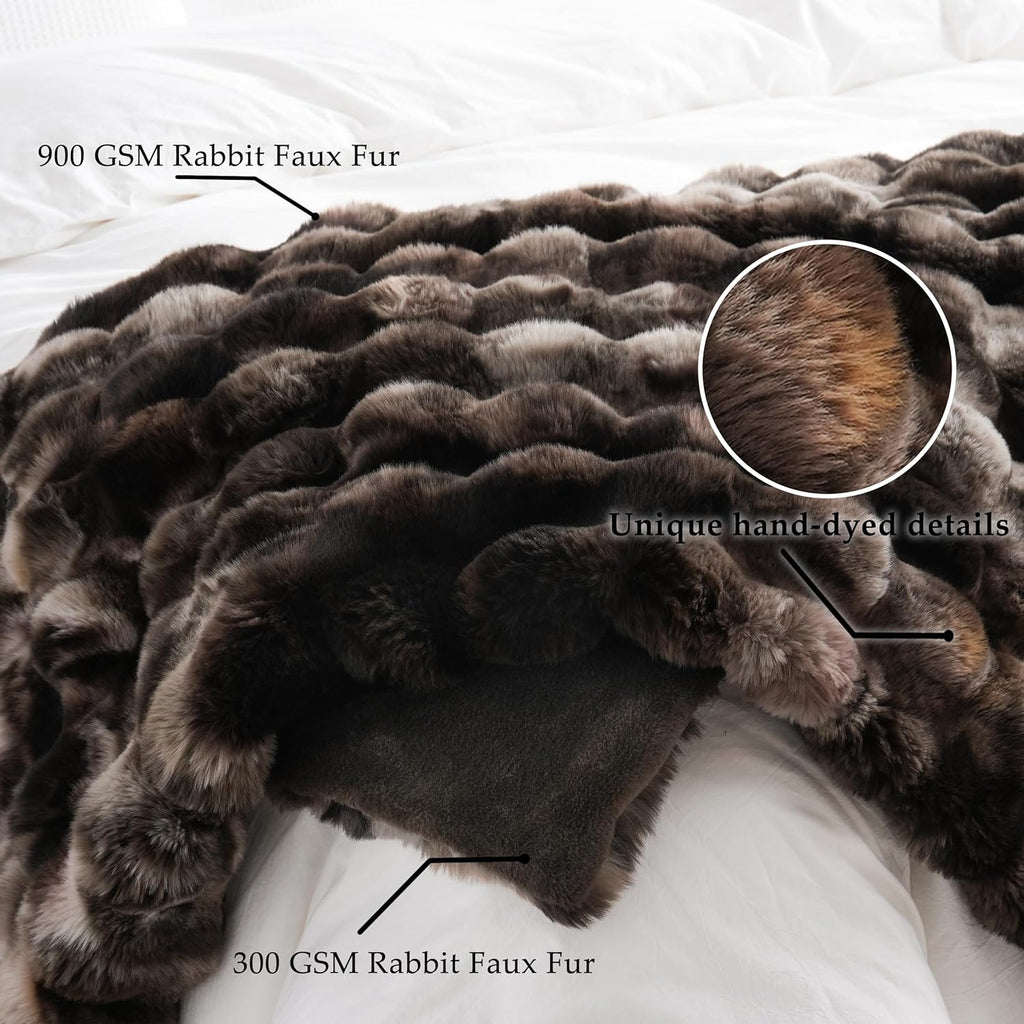 Tie-dye Coffee Faux Fur Throw Blanket, 50"×60" 1100GSM Soft Plush Blanket for Couch & Gift