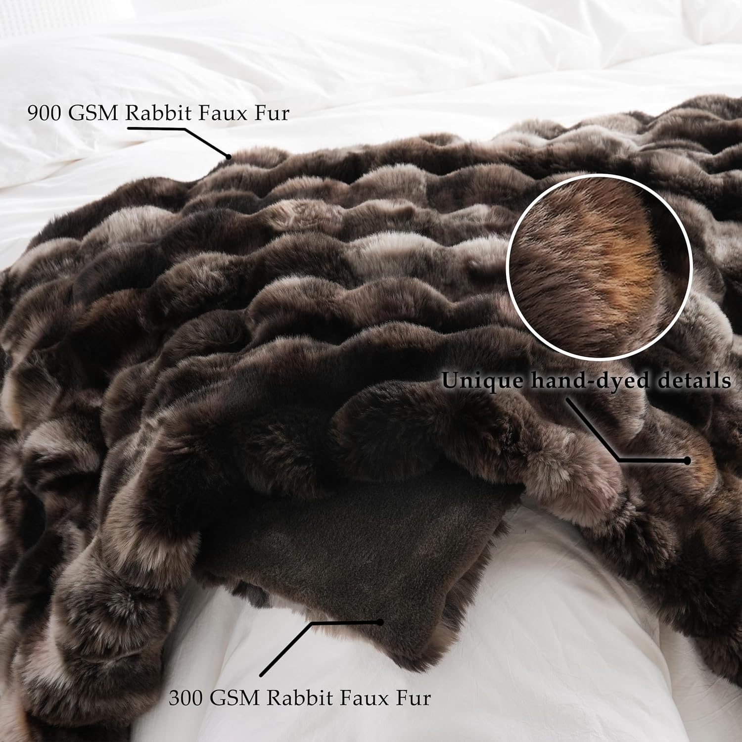 Tie-dye Coffee Faux Fur Throw Blanket, 50"×60" 1100GSM Soft Plush Blanket for Couch & Gift