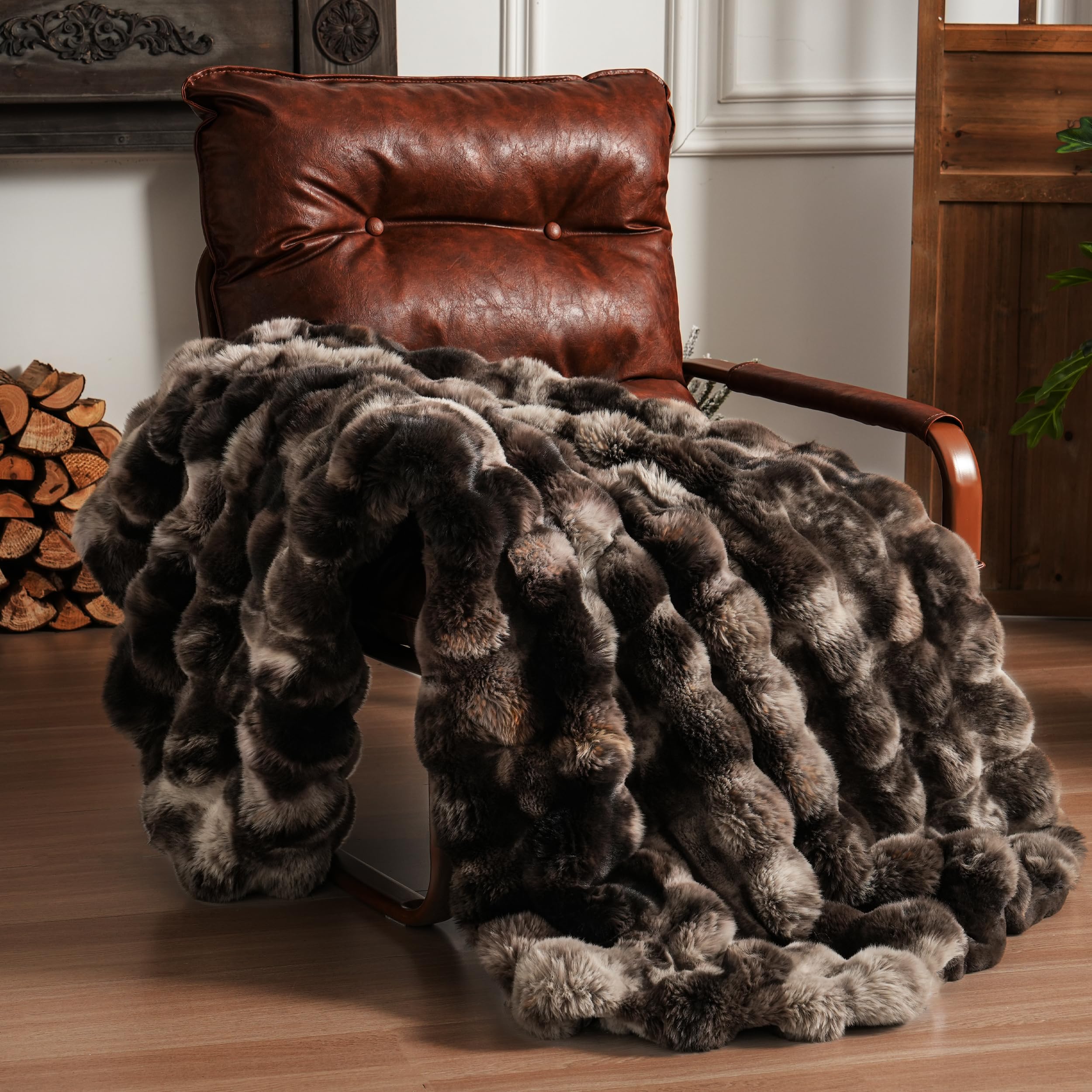 Tie-dye Coffee Faux Fur Throw Blanket, 50"×60" 1100GSM Soft Plush Blanket for Couch & Gift
