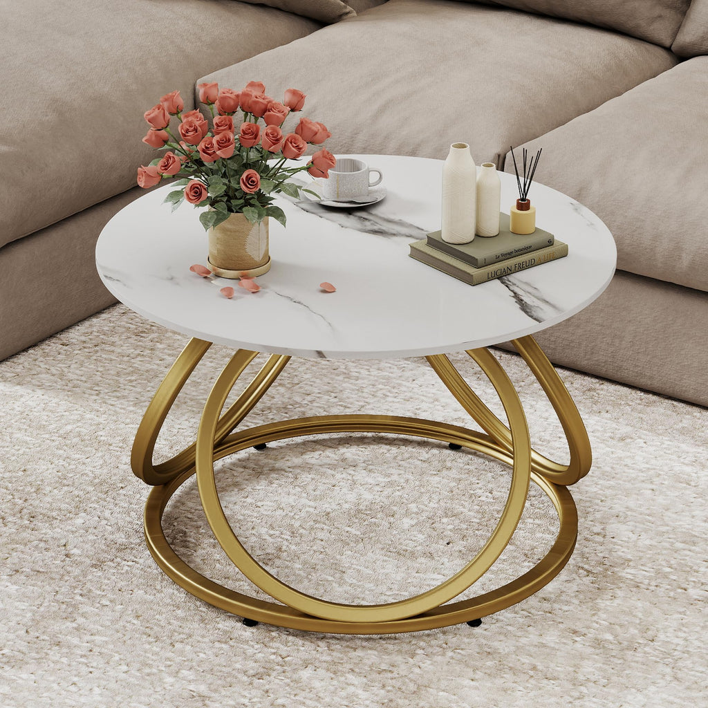 O&K FURNITURE Silver Coffee Table, Modern Glass Coffee Table Living Room Table with Ring-Shaped Frames, Glass Coffee Table for Home&Office, Chrome Finish, 1 PC | Modern