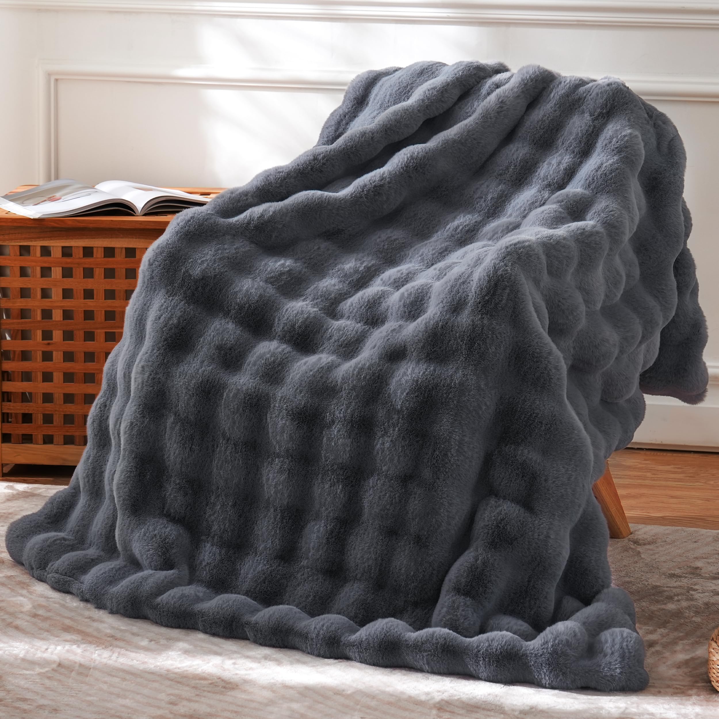 Tie-dye Coffee Faux Fur Throw Blanket, 50"×60" 1100GSM Soft Plush Blanket for Couch & Gift