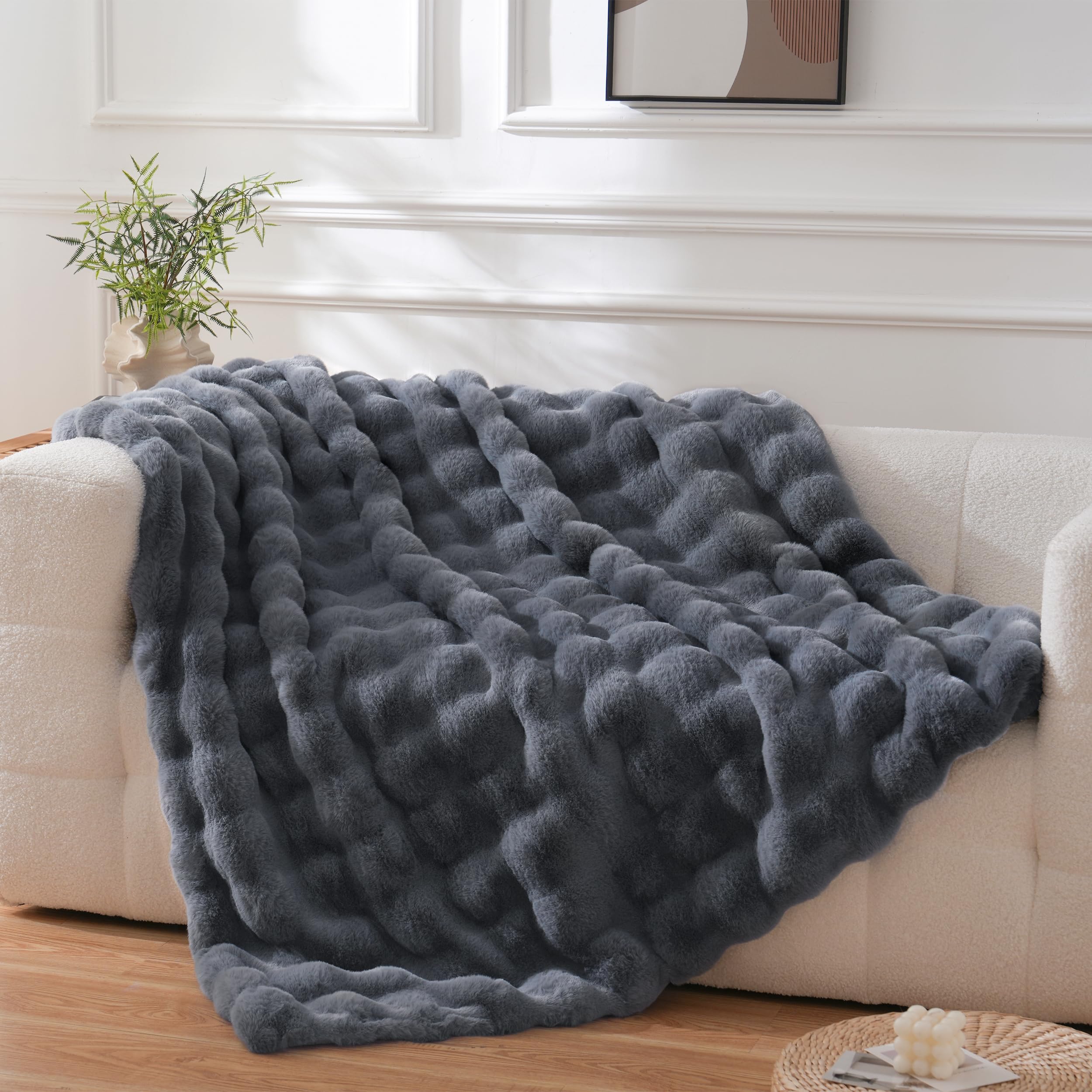 Tie-dye Coffee Faux Fur Throw Blanket, 50"×60" 1100GSM Soft Plush Blanket for Couch & Gift