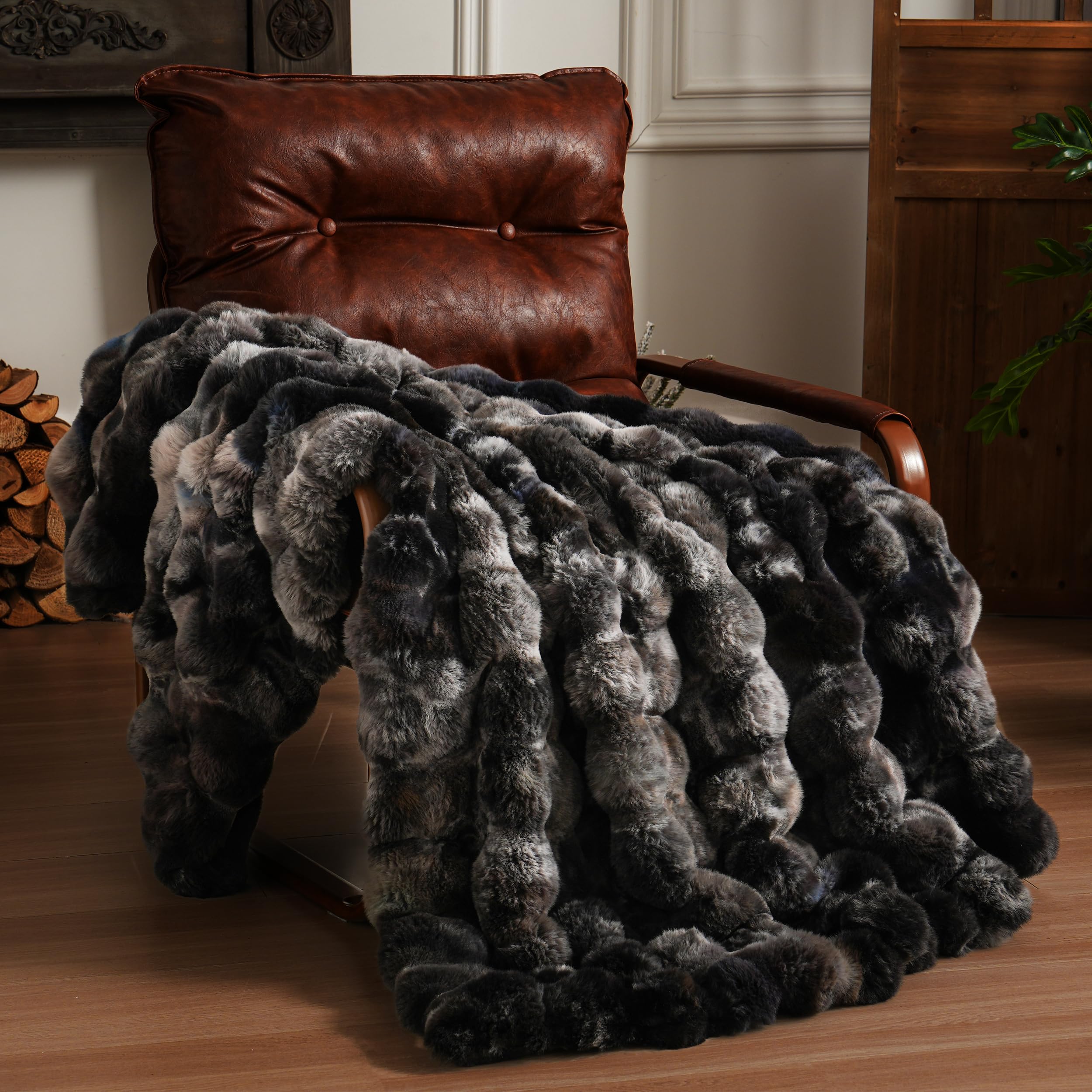 Tie-dye Coffee Faux Fur Throw Blanket, 50"×60" 1100GSM Soft Plush Blanket for Couch & Gift