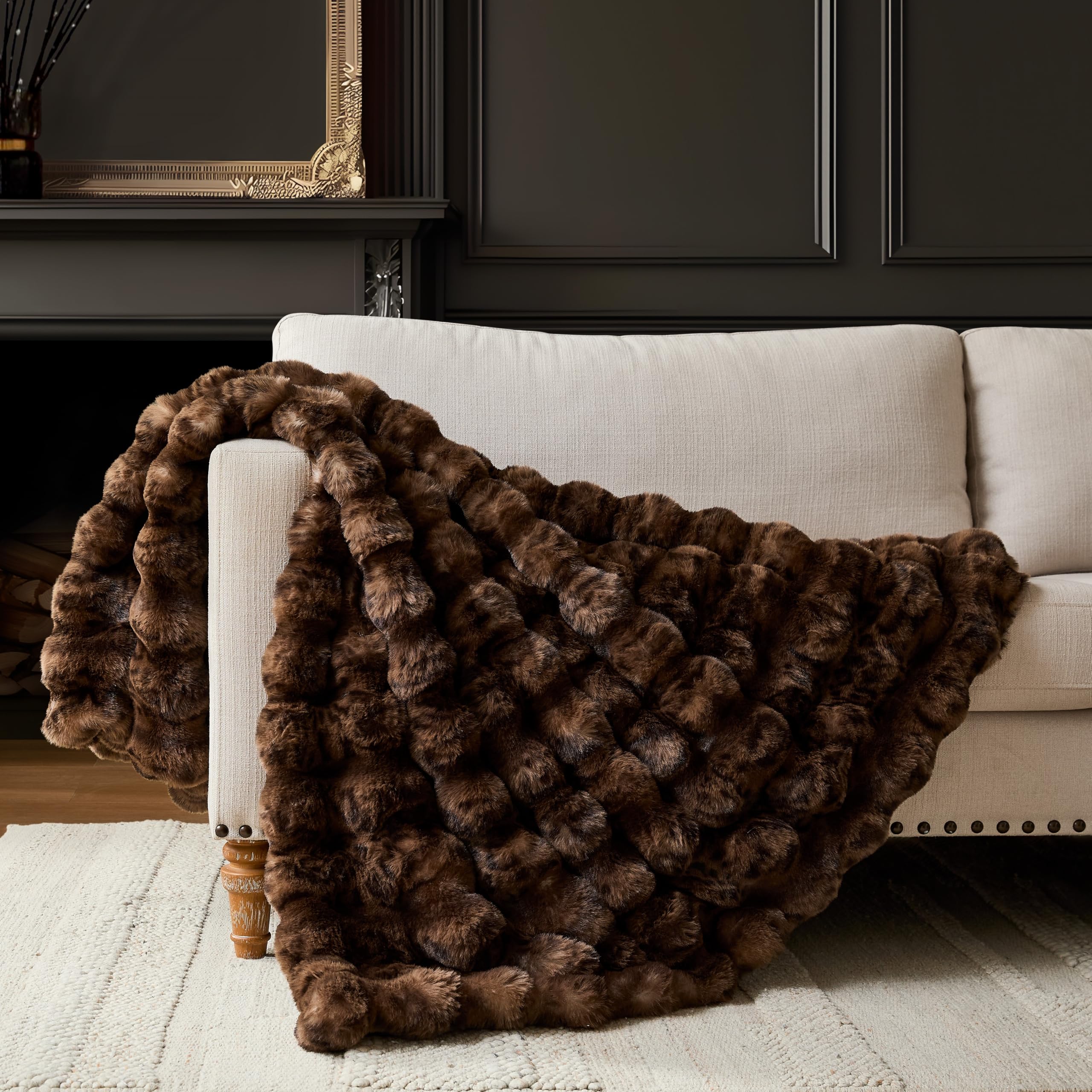WDCOZY Luxury Bubble Throw Blanket, Faux Rabbit Fur Mink Plush Throw for Couch, Sofa and Bed, Soft Fluffy Fuzzy Furry Cozy Blanket, Thick and Warm for Women, 50x60 inches, Tie-Dye Grey, 950 GSM