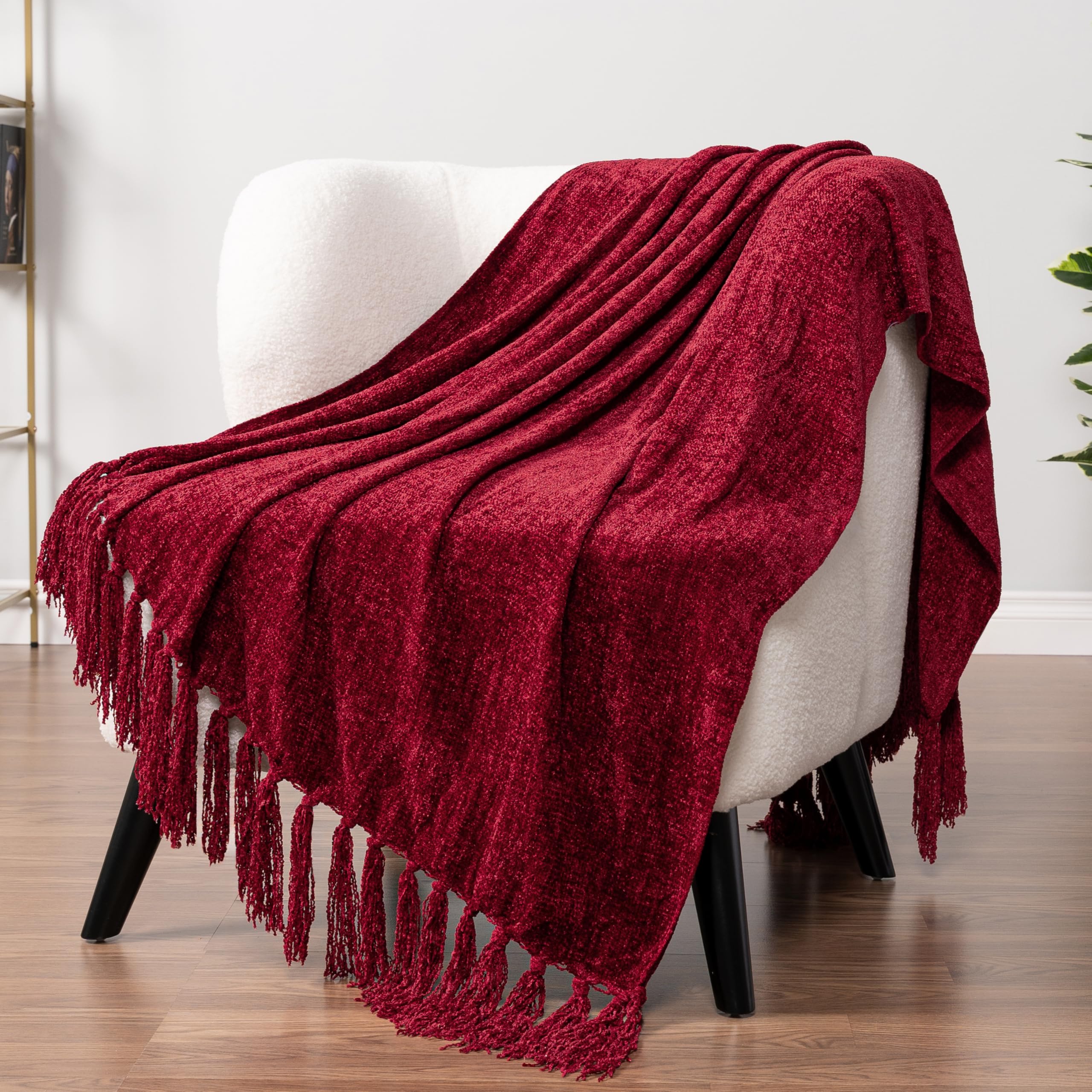 PAVILIA Olive Green Chenille Throw Blanket for Couch Sofa, Soft Olive Knit Throw with Tassel, Decorative Blanket for Bed Chair Living Room, Olive Green 50x60