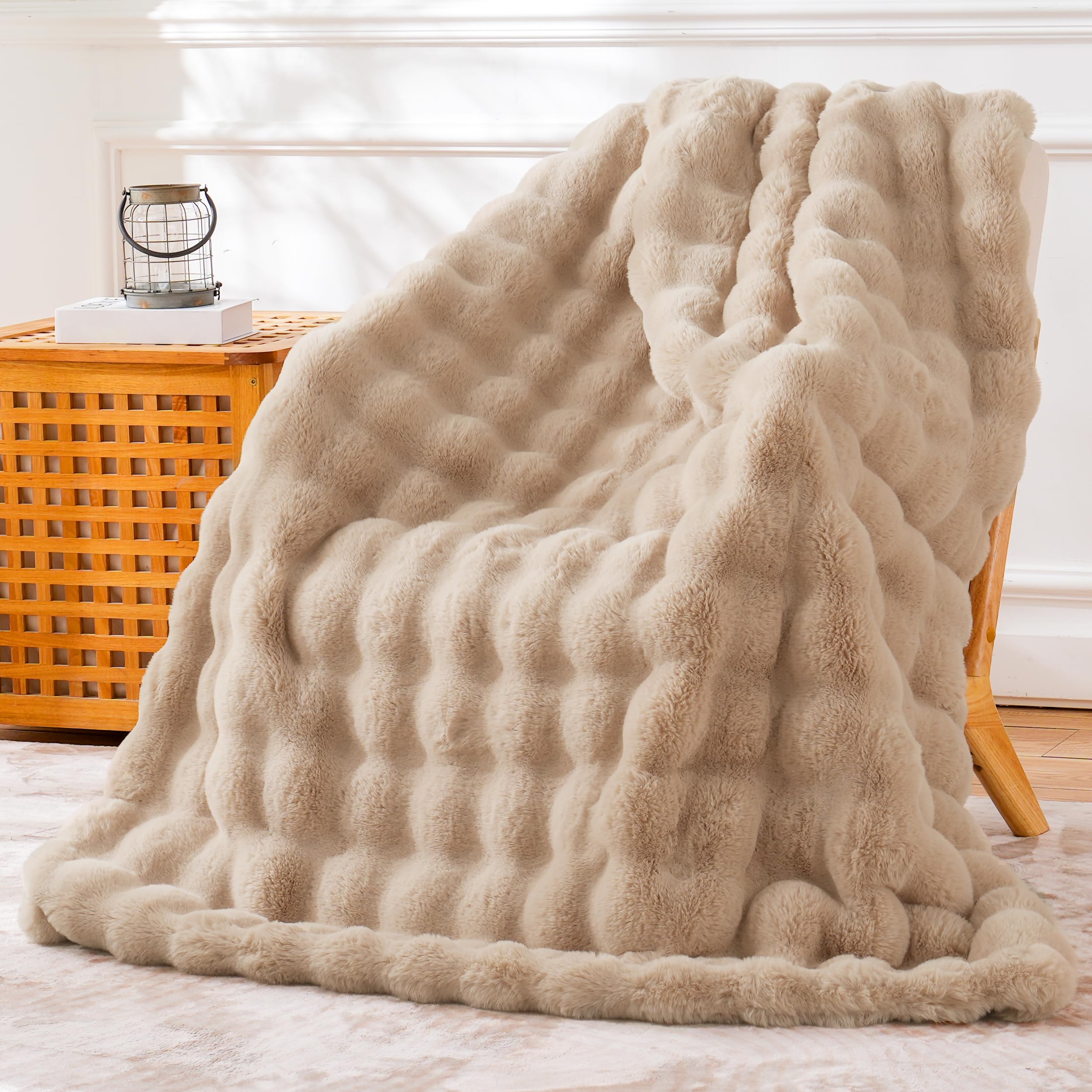 Tie-dye Coffee Faux Fur Throw Blanket, 50"×60" 1100GSM Soft Plush Blanket for Couch & Gift