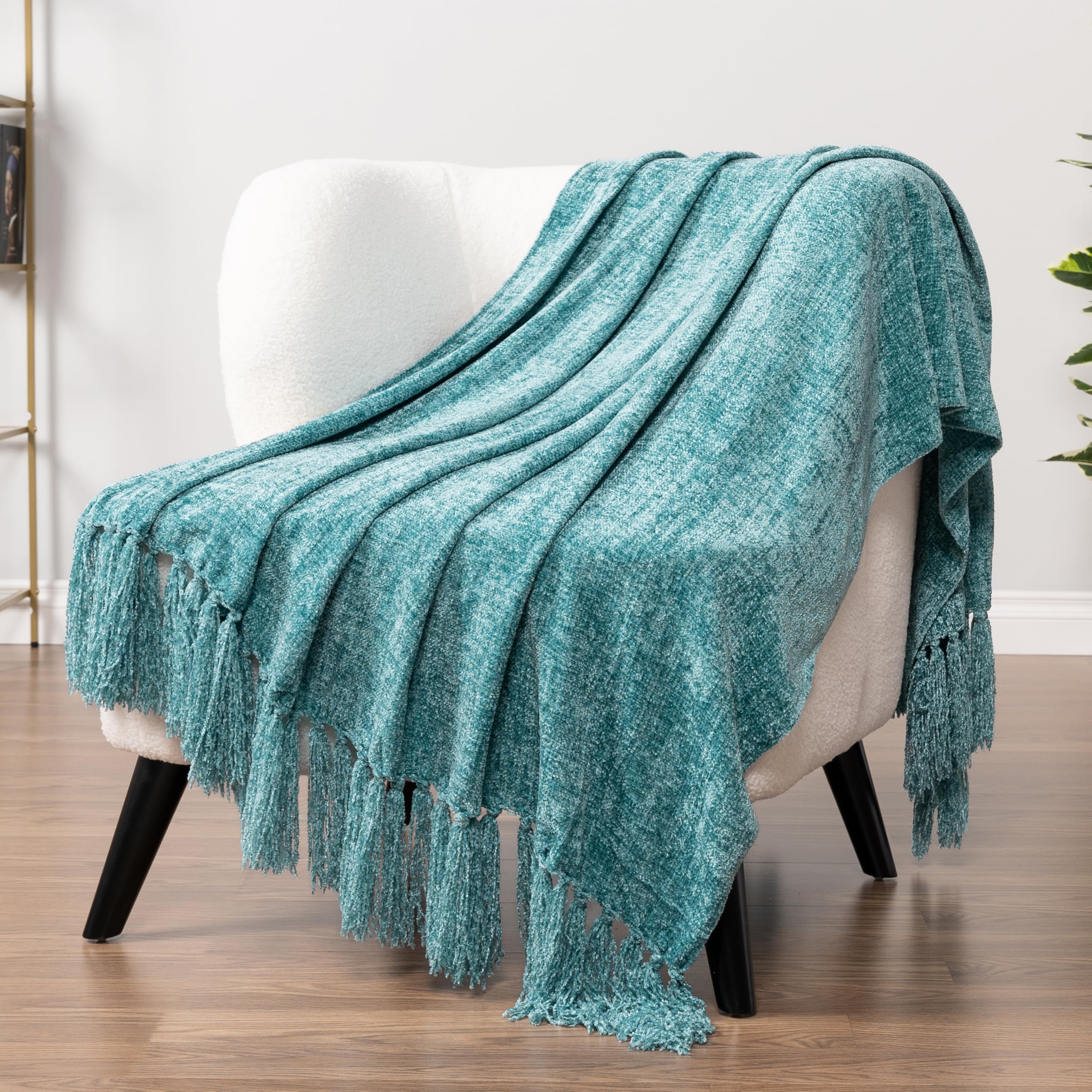 PAVILIA Olive Green Chenille Throw Blanket for Couch Sofa, Soft Olive Knit Throw with Tassel, Decorative Blanket for Bed Chair Living Room, Olive Green 50x60